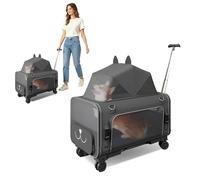 PETCUTE Sac à roulettes pour Chat Chien,Pliable Sac de Transport Chats avec Poignée Télescopique Bandoulière,Extensible et Respirant,Sac à Main Bandoulière pour Animal de Compagnie,pour Voiture