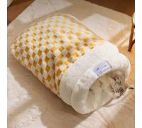 PETCUTE Sac de Couchage pour Chat, Lavable et Auto-Chauffant Nid de Chat en Peluche Douce,Ultra Doux,Coupe-Vent à 360°,Semi-fermé,Tapis de Lit pour Animaux de Compagnie,L