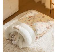 PETCUTE Sac de Couchage pour Chat, Lavable et Auto-Chauffant Nid de Chat en Peluche Douce,Ultra Doux,Coupe-Vent à 360°,Semi-fermé,Tapis de Lit pour Animaux de Compagnie,M