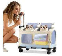 PETCUTE Sac de Transport à roulettes à Double Compartiment pour 2 Chats,Pliable,Sac de Transport Chat Respirant avec Laisse de Sécurité,Sac de Voyage pour Petits Chiens avec Abnehmbare Matte