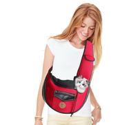 PETCUTE Sac de Transport Chien Bandoulière Sac de Voyage Mains Libres pour Petit Chien Décompression Légère Respirante Confortable Rouge