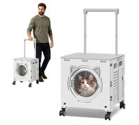 PETCUTE Sac de Transport Portable pour Animaux à roulettes, Chariot de Voyage pour Chats avec Poignée, Respirante,Sac de Transport Pliable pour Chiens,pour Les Voyages, la randonnée,Gris
