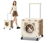 PETCUTE Sac de Transport Portable pour Animaux à roulettes, Chariot de Voyage pour Chats avec Poignée, Respirante,Sac de Transport Pliable pour Chiens,pour Les Voyages, la randonnée,Kaki
