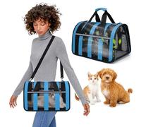 PETCUTE Sac de Transport pour Chat,Caisse de Transport Chat Respirant avec Tapis Amovible,Pliable Sac Transport Chat Chien avec Bandoulière Réglable Démontable,Bandes Réfléchissantes