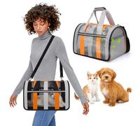 PETCUTE Sac de Transport pour Chat,Caisse de Transport Chat Respirant avec Tapis Amovible,Pliable Sac Transport Chat Chien avec Bandoulière Réglable Démontable,Bandes Réfléchissantes