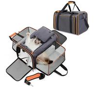 PETCUTE Sac de Transport pour Chat Chien, Sac de Voyage Respirant Extensible pour Chats,Pliable Caisse de Transport Chat avec Coussin Amovible et Bandoulière Réglable, Idéal Capacité Moins 10kg