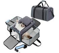 PETCUTE Sac de Transport pour Chat Chien, Sac de Voyage Respirant Extensible pour Chats,Pliable Caisse de Transport Chat avec Coussin Amovible et Bandoulière Réglable, Idéal Capacité Moins 10kg