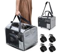 PETCUTE Sac de Transport pour Chat,Pliable et Respirant Caisse de Transport Chat avec Matelas en Peluche Amovible,Sac Transport Chat à roulettes avec Poches Latérales,pour Voyage en Avion, Train