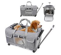 PETCUTE Sac de Transport pour Chien/Chat à roulettes,Pliable Sac de Transport Chats avec Poignée Télescopique,Caisse de Transport Chat en Maille Respirant avec Tapis Amovible,Airline Approuvé