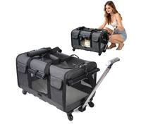 PETCUTE Sac de Transport pour Chien/Chat à roulettes,Pliable Sac de Transport Chats avec Poignée Télescopique,Caisse de Transport Chat en Maille Respirant avec Tapis Amovible,Airline Approuvé