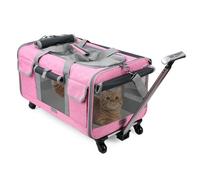 PETCUTE Sac de Transport pour Chien/Chat à roulettes,Pliable Sac de Transport Chats avec Poignée Télescopique,Caisse de Transport Chat en Maille Respirant avec Tapis Amovible,Airline Approuvé