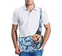 PETCUTE Sac de Transport pour Chien,Sac à Bandoulière pour Chat Chiot Réglable,Sac de Voyage pour Petits Animaux avec Pochette en Filet Respirant,Sac de Transport Chien pour Extérieur Marche,Bleu,S