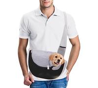 PETCUTE Sac de Transport pour Chien,Sac à Bandoulière pour Chat Chiot Réglable,Sac de Voyage pour Petits Animaux avec Pochette en Filet Respirant,Sac de Transport Chien pour Extérieur Marche,Noir,L