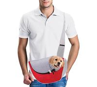 PETCUTE Sac de Transport pour Chien,Sac à Bandoulière pour Chat Chiot Réglable,Sac de Voyage pour Petits Animaux avec Pochette en Filet Respirant,Sac de Transport Chien pour Extérieur Marche,Rouge,L