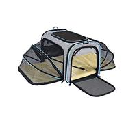 PETCUTE Sac de Transport pour Chien,Ventilé Concevoir Sac de Transport Pliable pour Animal Domestique avec 2 Extensibles Espaces,Airline Approuvé Sac Transport Chien avec Amovible Tapis en Laine
