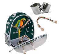 PETCUTE Sac de Transport pour Oiseaux, Cage Oiseau Multifonctionnelle Amovible, Respirant, Transparent, Fenêtre à Bulles avec Perchoir, Plateau De Nourriture-Vert