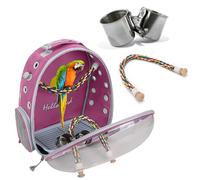 PETCUTE Sac de Transport pour Oiseaux, Cage Oiseau Multifonctionnelle Amovible, Respirant, Transparent, Fenêtre à Bulles avec Perchoir, Plateau De Nourriture-Rose