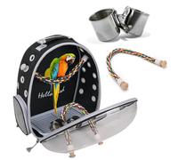 PETCUTE Sac de Transport pour Oiseaux, Cage Oiseau Multifonctionnelle Amovible, Respirant, Transparent, Fenêtre à Bulles avec Perchoir, Plateau De Nourriture-Noir