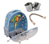 PETCUTE Sac de Transport pour Oiseaux, Cage Oiseau Multifonctionnelle Amovible, Respirant, Transparent, Fenêtre à Bulles avec Perchoir, Plateau De Nourriture-Bleu