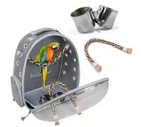 PETCUTE Sac de Transport pour Oiseaux, Cage Oiseau Multifonctionnelle Amovible, Respirant, Transparent, Fenêtre à Bulles avec Perchoir, Plateau De Nourriture-Gris