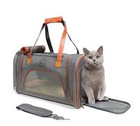 PETCUTE Sac Transport Chat Chien,Caisse de Transport Pliable Chat avec Matelas en Peluche Amovible,Airline Approuvé,Réfléchissant,Caisse de Transport Chat avec Bandoulière Réglable,Gris foncé