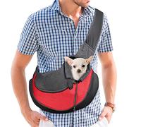 PETCUTE Sac Transport Chien Chat Sac Bandoulière pour Petit Animal Domestique Sécuritaire Sac en Toile Transport Chat Rouge M