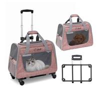 PETCUTE Sacs de Transport pour Chiens Chats,Caisse de Transport Chat Chien avec Poignée au Manche Télescopique et Roues Amovibles,Sac De Transport Chat avec Tapis en Laine,Bandoulière Réglable