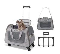 PETCUTE Sacs de Transport pour Chiens Chats,Caisse de Transport Chat Chien avec Poignée au Manche Télescopique et Roues Amovibles,Sac De Transport Chat avec Tapis en Laine,Bandoulière Réglable