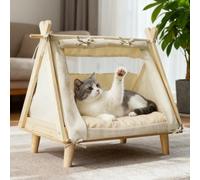 PETCUTE Tente de Tipi pour Chien,Pliables Maison pour Chat avec Coussin Lavable et Amovible,Niche Chien et Chat Intérieur Tente de Jeu pour de Compagnie,Beige