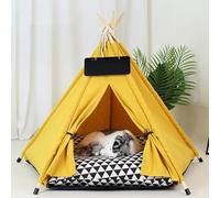 PETCUTE Tente Tipi pour Animaux de Compagnie,Niches pour Chiens avec Coussin Amovible et Lavable,Maisons pour Chat avec Poteaux en Bois,Tente Tipi Portable pour Chiens et Chats,S