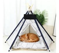 PETCUTE Tente Tipi pour Animaux de Compagnie,Niches pour Chiens avec Coussin Amovible et Lavable,Maisons pour Chat avec Poteaux en Bois,Tente Tipi Portable pour Chiens et Chats,L