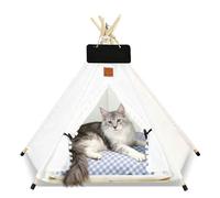 PETCUTE Tente Tipi pour Animaux de Compagnie,Niches pour Chiens avec Coussin Amovible et Lavable,Maisons pour Chat avec Poteaux en Bois,Tente Tipi Portable pour Chiens et Chats,S