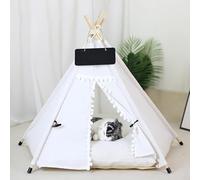 PETCUTE Tente Tipi pour Animaux de Compagnie,Niches pour Chiens avec Coussin Amovible et Lavable,Maisons pour Chat avec Poteaux en Bois,Tente Tipi Portable pour Chiens et Chats,M