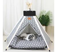 PETCUTE Tente Tipi pour Animaux de Compagnie,Niches pour Chiens avec Coussin Amovible et Lavable,Maisons pour Chat avec Poteaux en Bois,Tente Tipi Portable pour Chiens et Chats,L