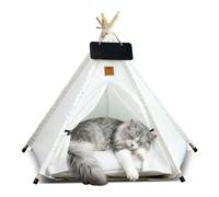 PETCUTE Tente Tipi pour Animaux de Compagnie,Niches pour Chiens avec Coussin Amovible et Lavable,Maisons pour Chat avec Poteaux en Bois,Tente Tipi Portable pour Chiens et Chats,L