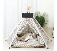 PETCUTE Tente Tipi pour Animaux de Compagnie,Niches pour Chiens avec Coussin Amovible et Lavable,Maisons pour Chat avec Poteaux en Bois,Tente Tipi Portable pour Chiens et Chats,S