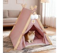 PETCUTE Tente tipi pour Chats et Petits Chiens, Pliables Tente pour Chiens avec Structure Triangulaire en Bois et Coussin Amovible, Niche d'intérieur Confortable pour Chat,Rose