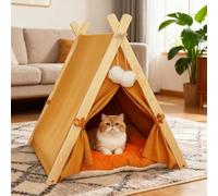 PETCUTE Tente tipi pour Chats et Petits Chiens, Pliables Tente pour Chiens avec Structure Triangulaire en Bois et Coussin Amovible, Niche d'intérieur Confortable pour Chat,Jaune