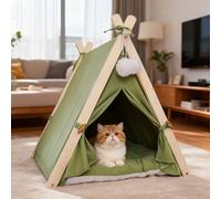 PETCUTE Tente tipi pour Chats et Petits Chiens, Pliables Tente pour Chiens avec Structure Triangulaire en Bois et Coussin Amovible, Niche d'intérieur Confortable pour Chat,Vert