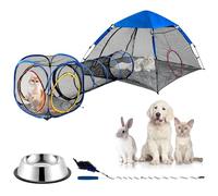 PETEASE Enclos d'extérieur pour chat - Tente pour chat, tunnel de jeu pop-up pour chat, cube combo avec jouet à plumes et bol d'eau en acier inoxydable pour chats, chatons, chiens et petits animaux