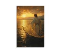 Peter Casting His Net After The Resurrection, The Sunrise Casting Gold on The Water Where Jesus Waits on The Shore. Décoration murale contemporaine - Poster décoratif à suspendre 40 x 60 cm