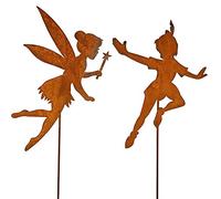 Peter Pan et Clochette - Décoration de jardin en métal rouillé - Rouille noble - 60 cm