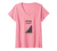 Peter Peter Principe : Rise to Incompétence Graphic T-Shirt avec Col en V, Femme, Rose, S