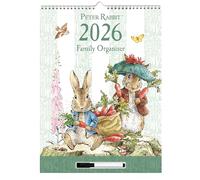 Peter Rabbit Calendrier mural 2026 familial | Grand planificateur mensuel à 4 colonnes avec section notes faciles à nettoyer, stylo et boucle de suspension | Motif Beatrix Potter