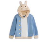 Peter Rabbit Sweat à Capuche Bleu pour Enfant, Motif Lapin | Capuche en Forme de Lapin avec Visage brodé | Boutons dorés et Design Color-Block | Pull à Manches Longues | Produits dérivés