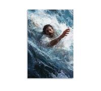 Peter Sinking Into The Waves As Doubt Overtakes Him, And Jesus Reaches Down through The Storm with Unwavering Calm. Décoration murale contemporaine - Poster décoratif à suspendre 60 x 90 cm