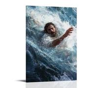 Peter Sinking Into The Waves As Doubt Overtakes Him, And Jesus Reaches Down through The Storm with Unwavering Calm. Décoration murale contemporaine - Poster décoratif à suspendre 60 x 90 cm