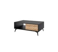Peter - table basse - effet bois et noir - 2 tiroirs et 1 niche - 104 cm - Bois / Noir