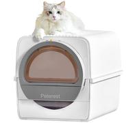 Peterest Grande litière autonettoyante pour plusieurs chats Kitty semi-automatique avec couvercle, sans odeur Pull and Scoop, autonettoyante, blanc et gris