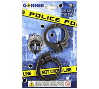 Peterkin | Gonher Police Menottes Classiques et Badge moulé sous Pression | Menottes et Badge à Crochet en métal moulé sous Pression | Jouets de Jeu de rôle | Accessoires de déguisement | À partir de